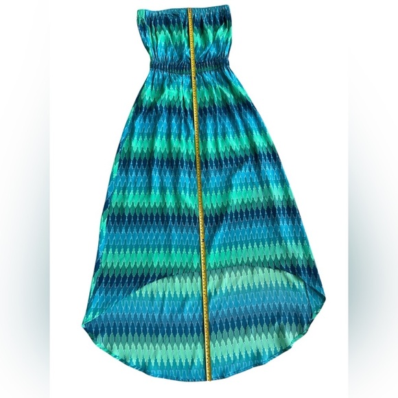 Dora Landa Silk Green and Blue Strapless Maxi Dress - Picture 7 of 9